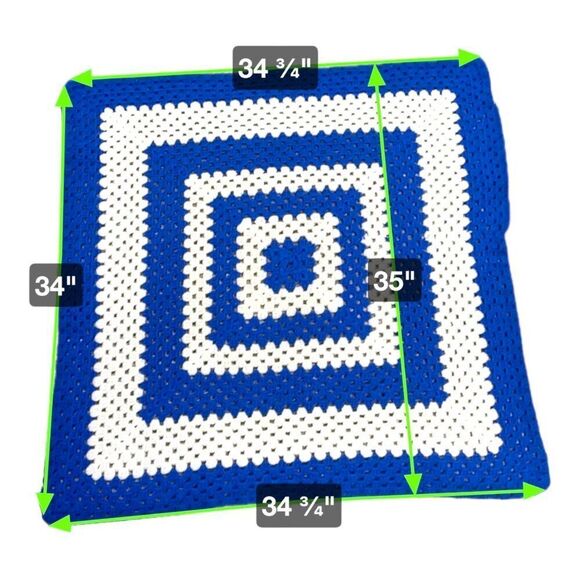 Handmade Blue & White Crochet Granny Square Throw Lap Blanket 35" Crib “READ” - Picture 4 of 4